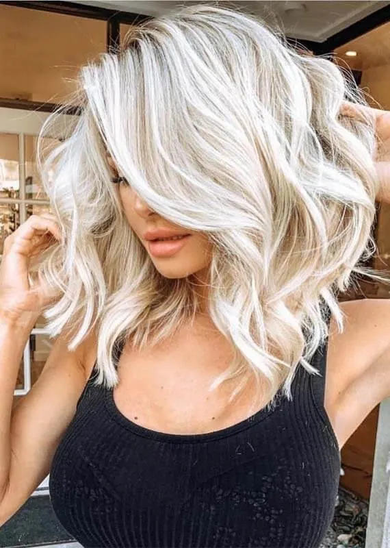 Platinum Blonde Lob with Waves