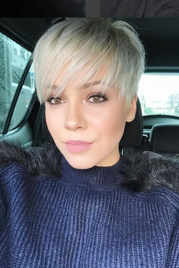 Long straight bangs look fabulous with a pixie