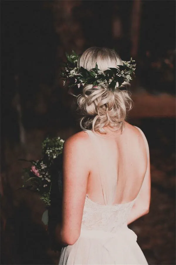 Hairstyle with greenery crown