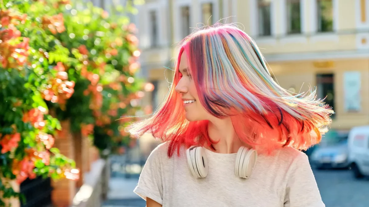 Colored dyed hair woman