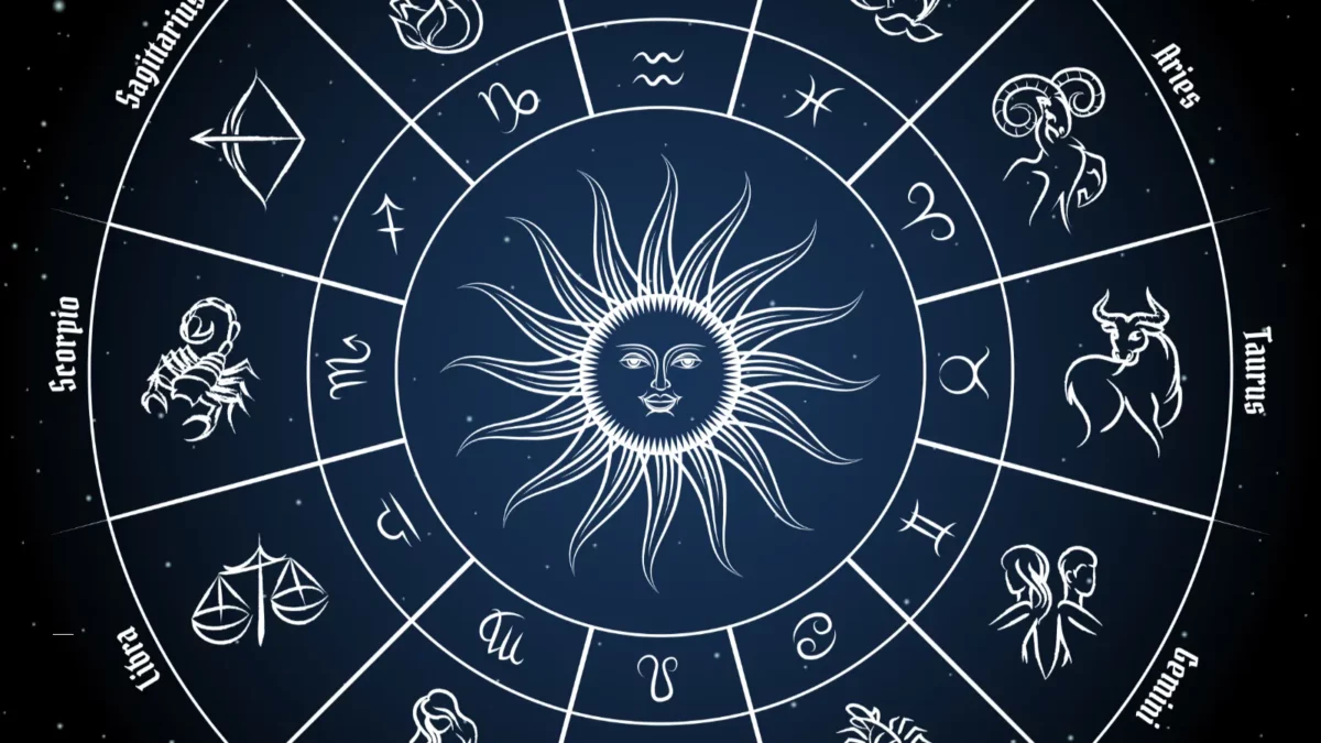 A zodiac circle with horoscope signs