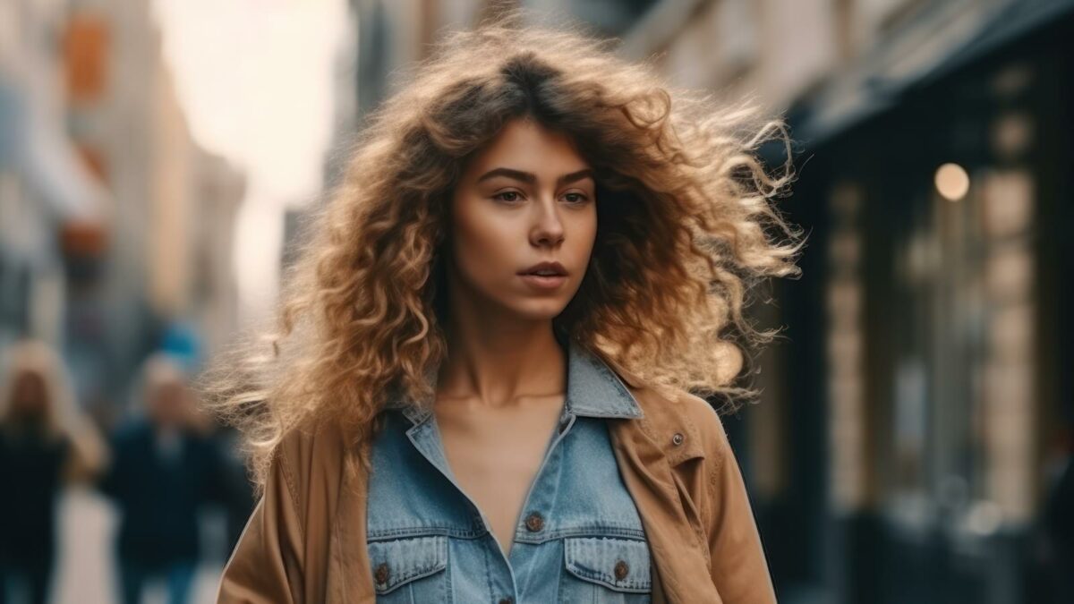 Stylish woman with curly hair