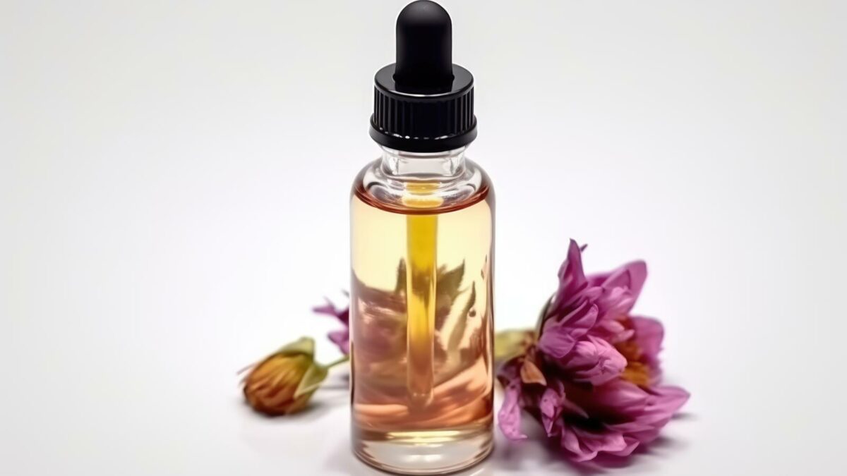 Essential oil serum for cosmetics products on white background. AI Generative