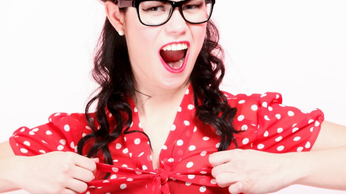 Woman in a red polka dots dress