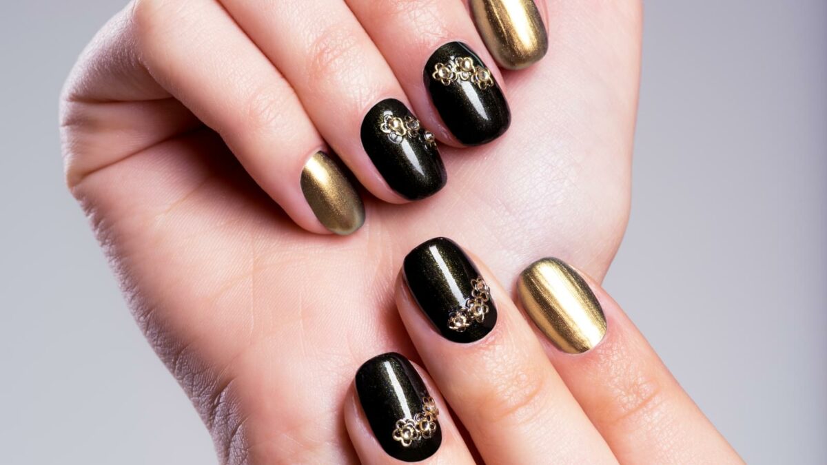 Beautiful woman's nails with beautiful creative manicure