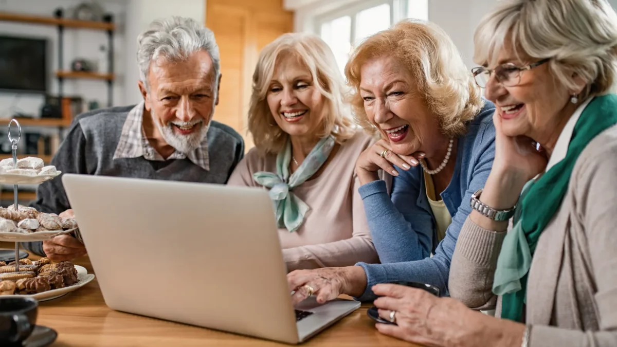 Senior friends in a virtual gathering