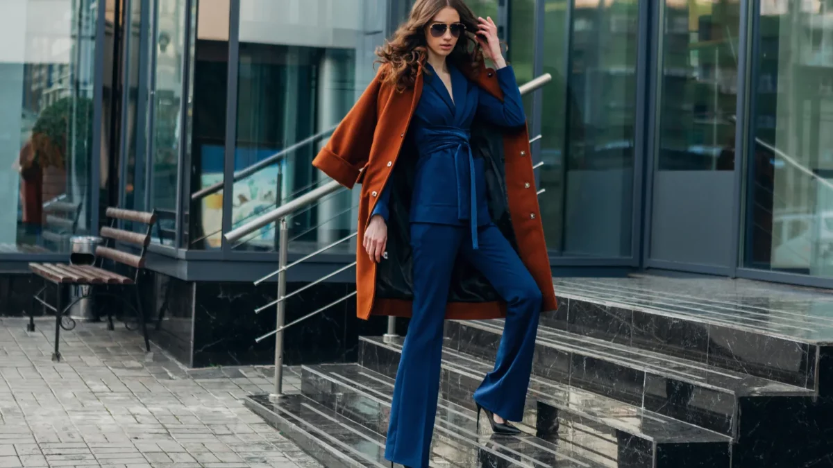 Stylish woman with deep blue suit