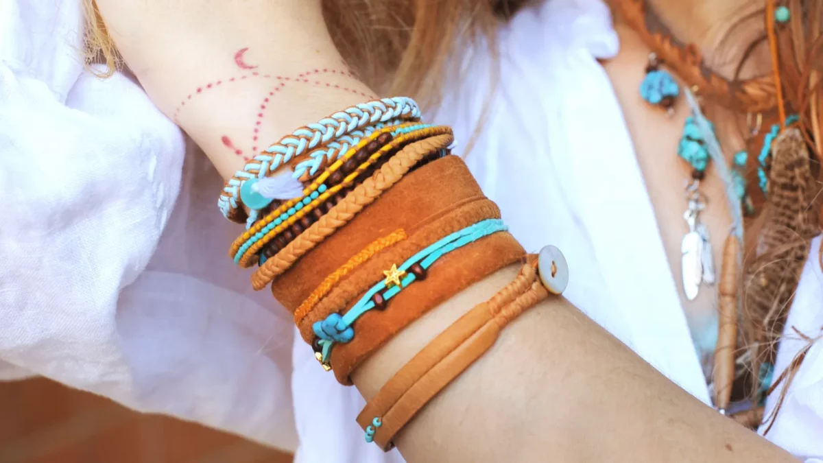 Woman's hands with boho bracelets