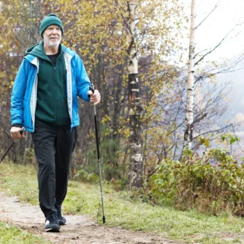 Senior man walking outdoors