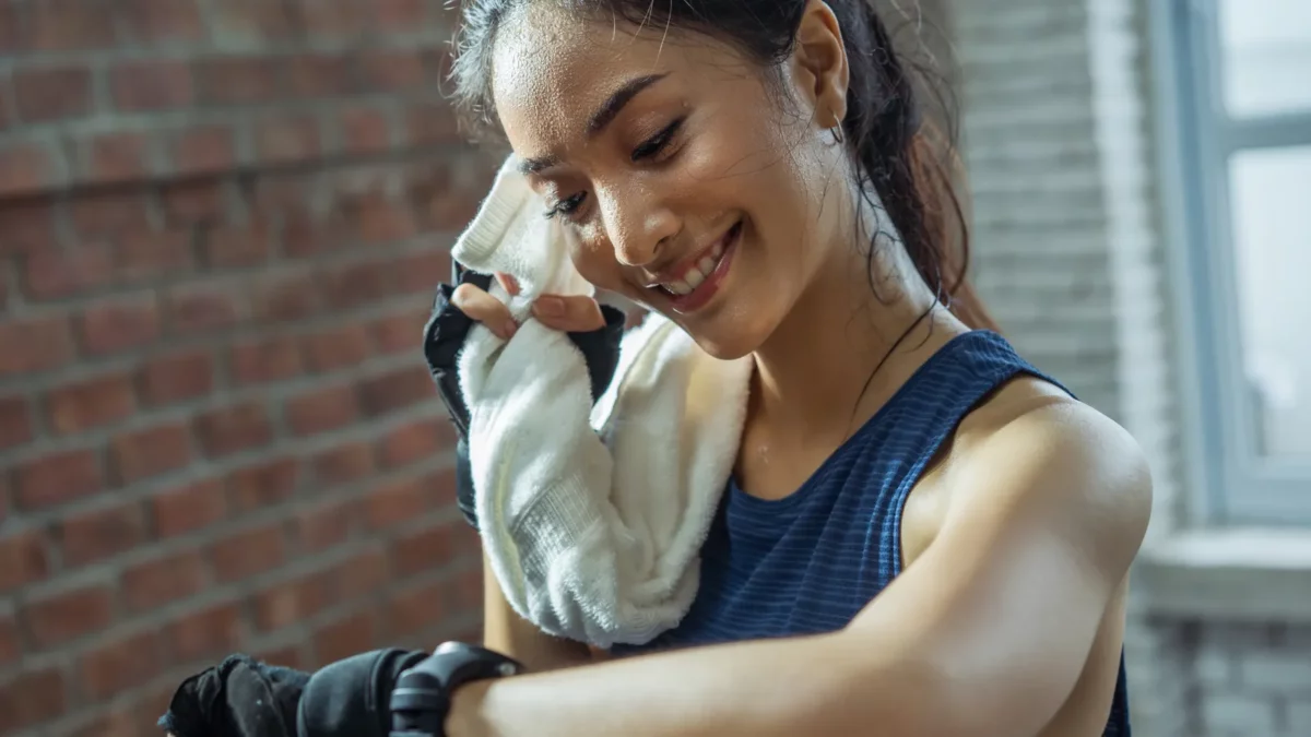 Asian girl exercising in gym