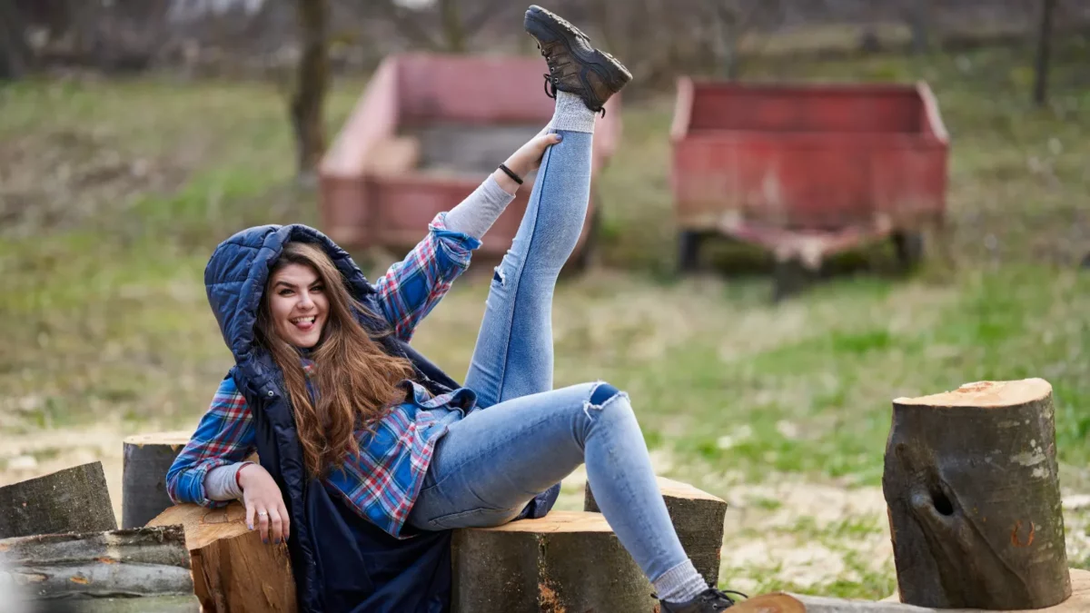 Smiling girl with jeans