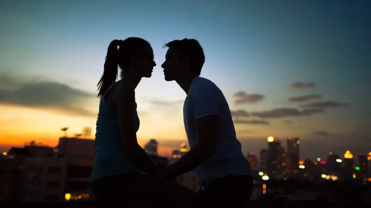 Romantic couple outdoors in the evening