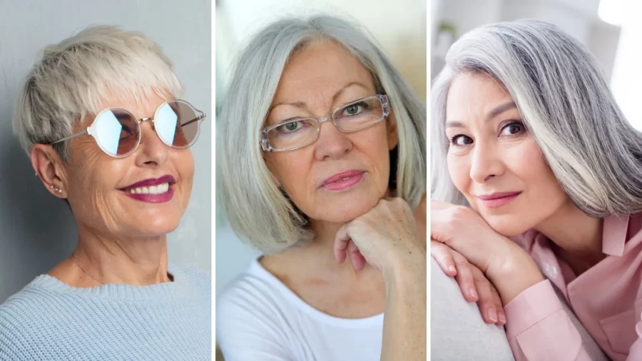 Hairstyles for gray hair (collage)